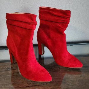 Red suede high heel ankle boots size 13 - like new
